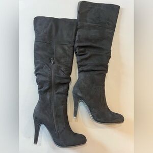 TOP Moda Black Suede Over-the-Knee High Heel Boots